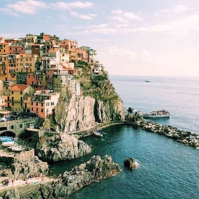 Colorful buildings along the coastline of Cinque Terre, Italy.